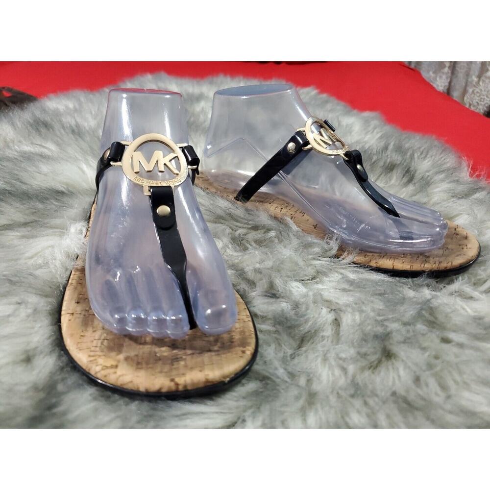 Michael Kors Women's Size 8 leather Thong Flip-Flop Slip On Black Logo Sandals - Picture 2 of 14